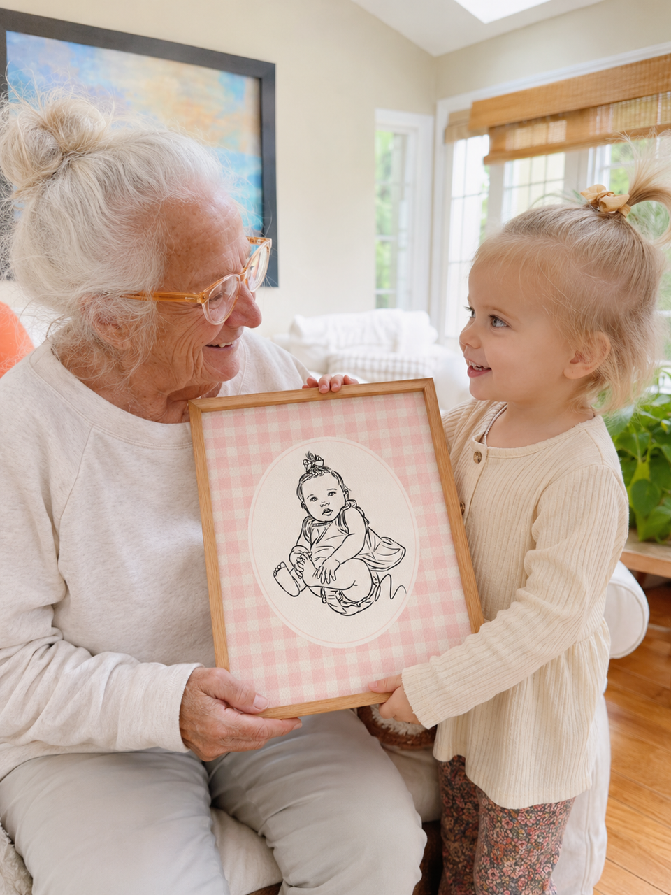 Hand-drawn custom portrait from a customer photo