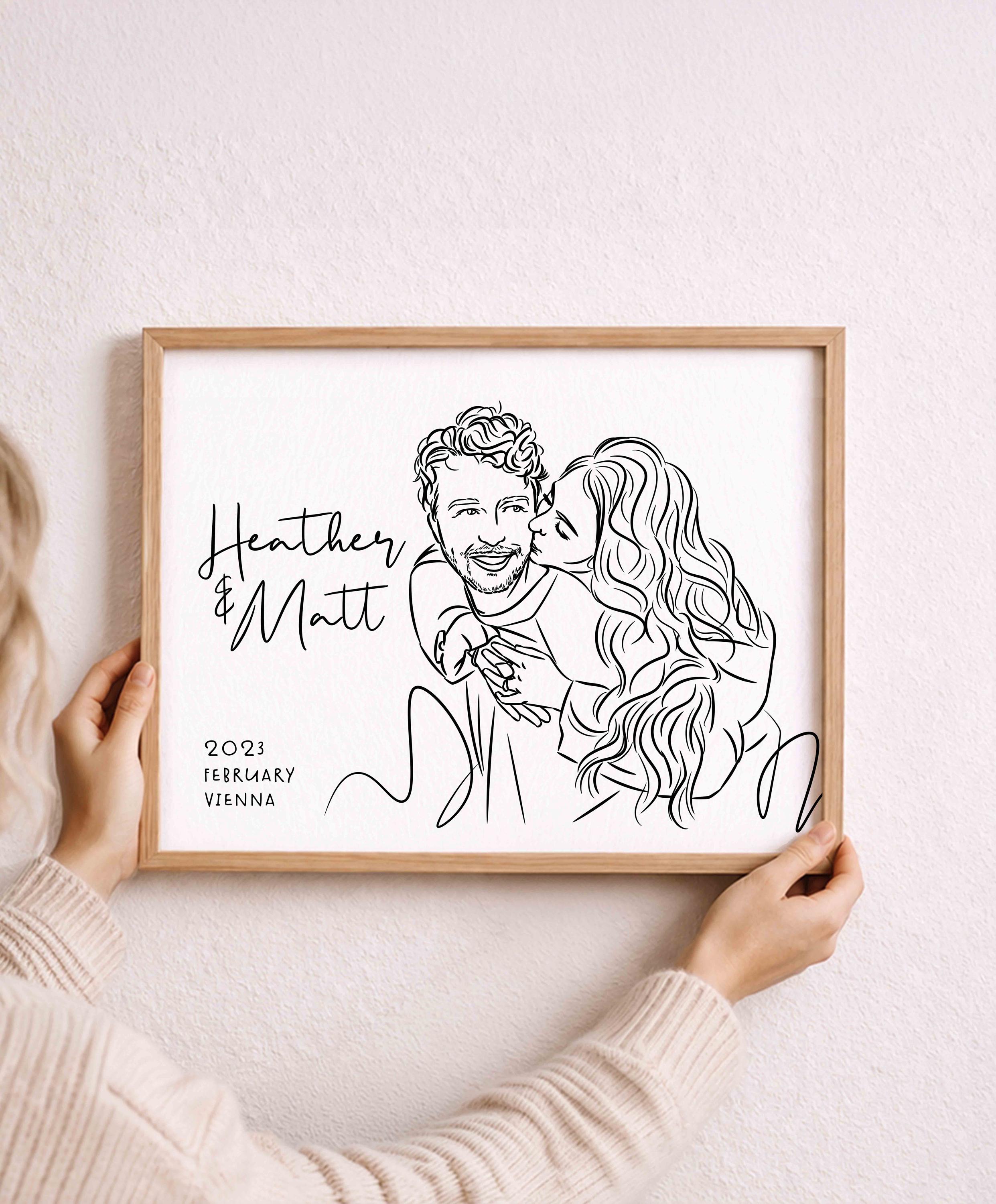 Custom Couple portrait example in Just Line style