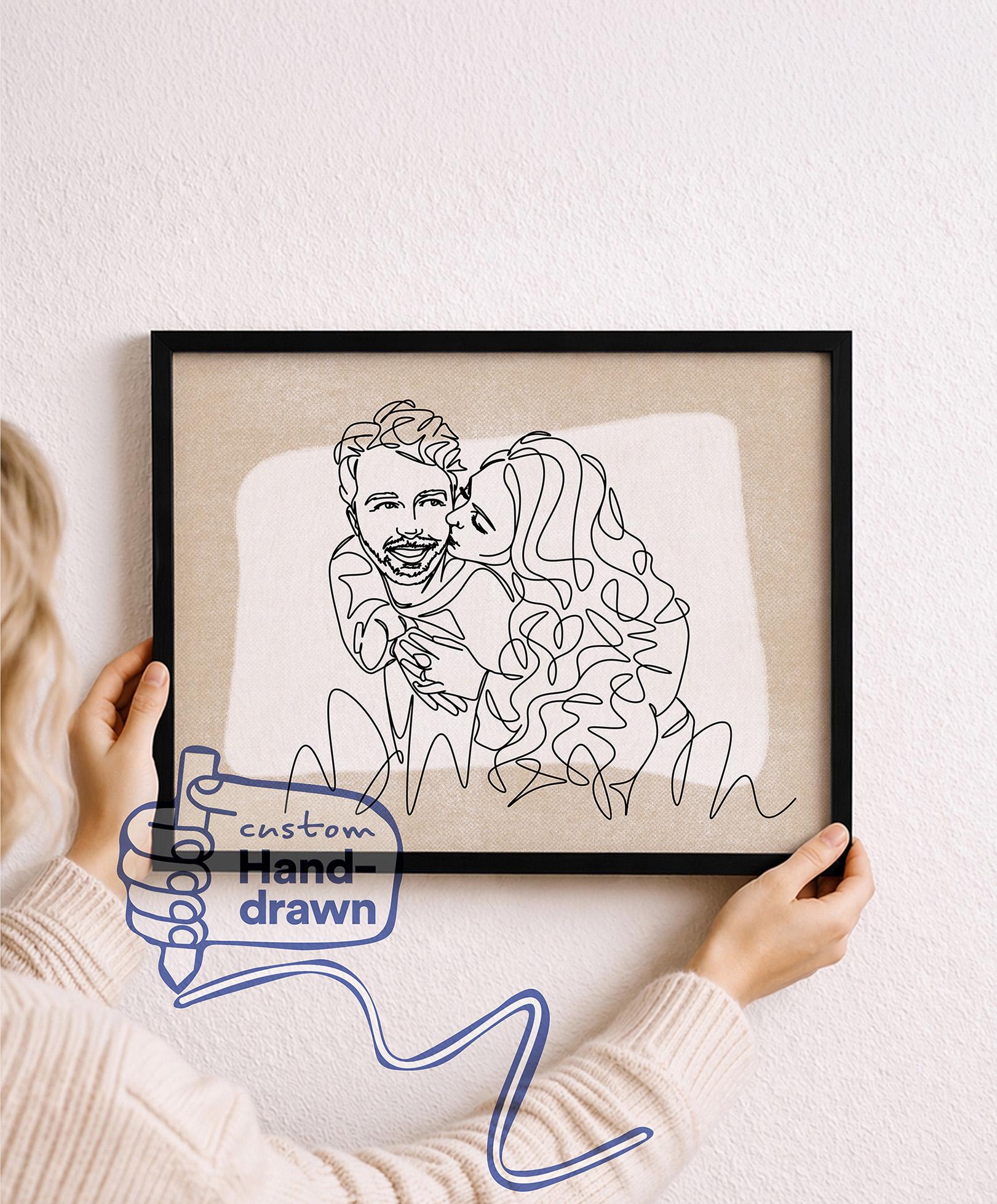 Custom Couple portrait example in One Line style