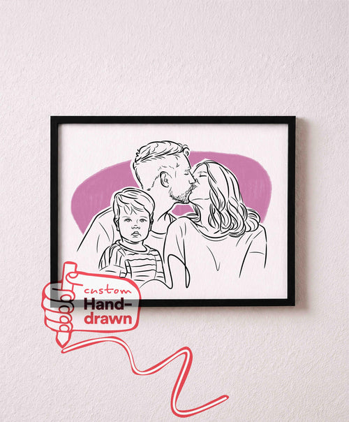 Custom Family portrait example in Just Line style