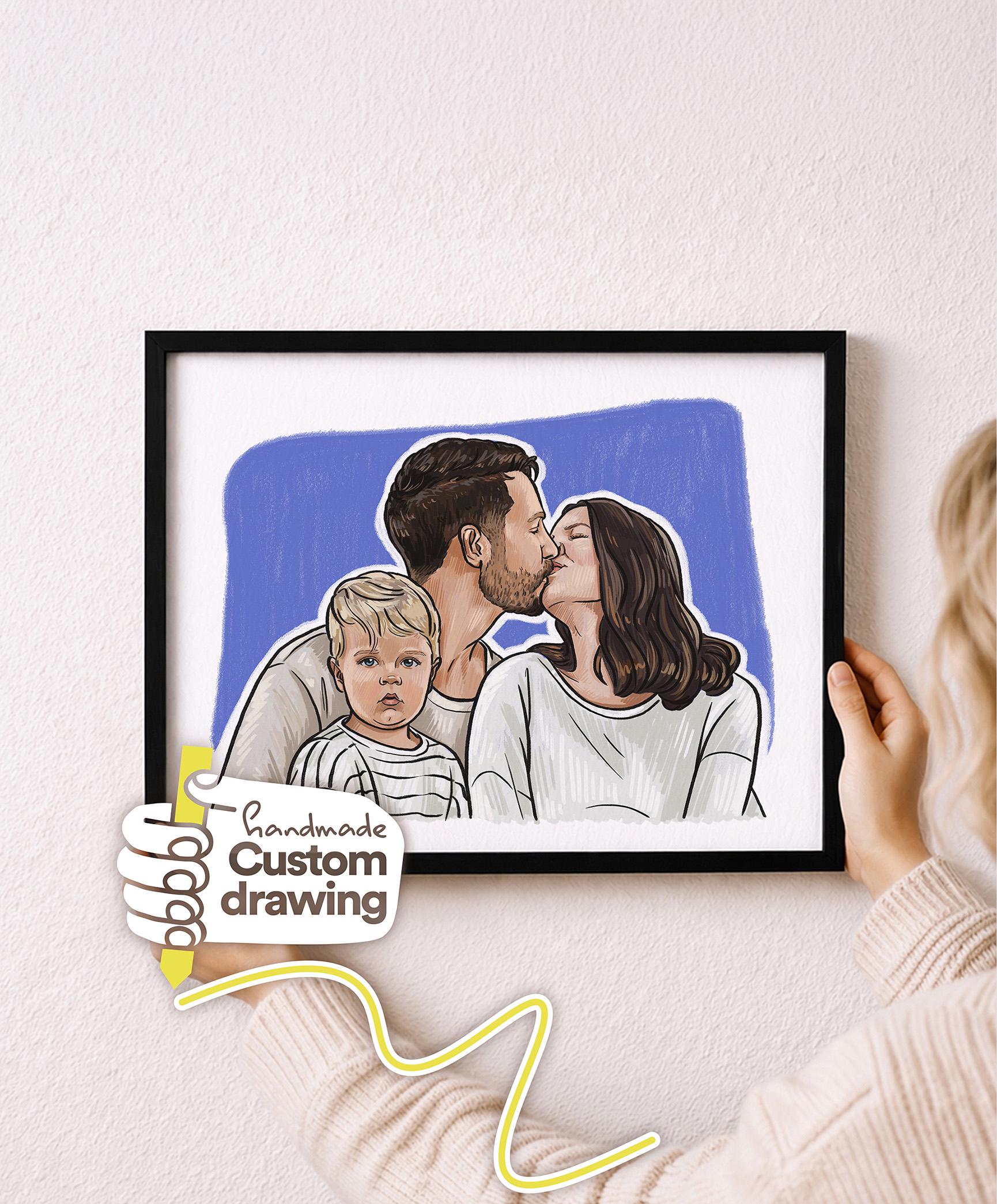 Custom Family portrait example in Pastel Paint style