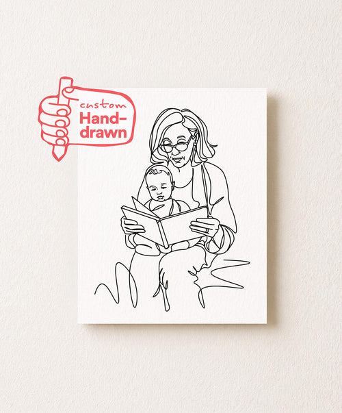 Custom Grandparents portrait example in One Line style