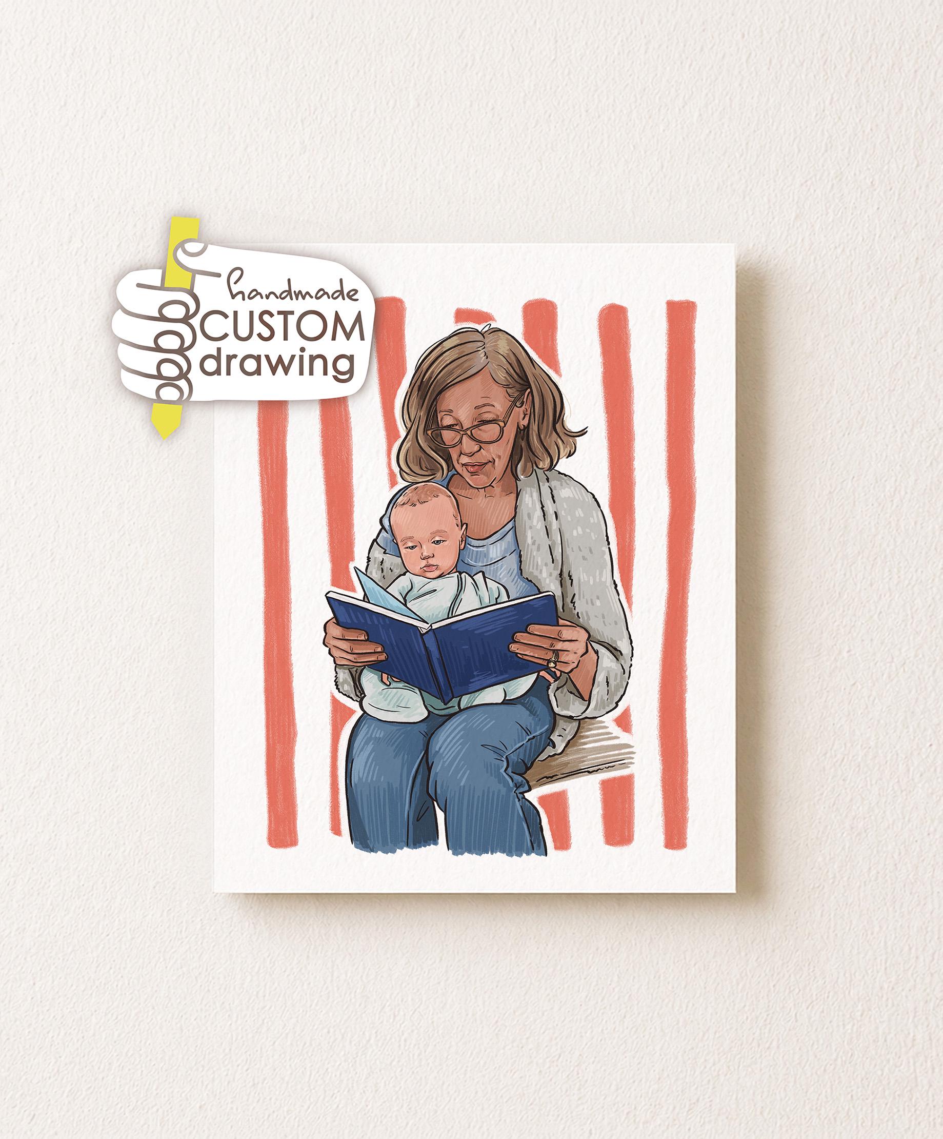 Custom Grandparents portrait example in Pastel Paint style