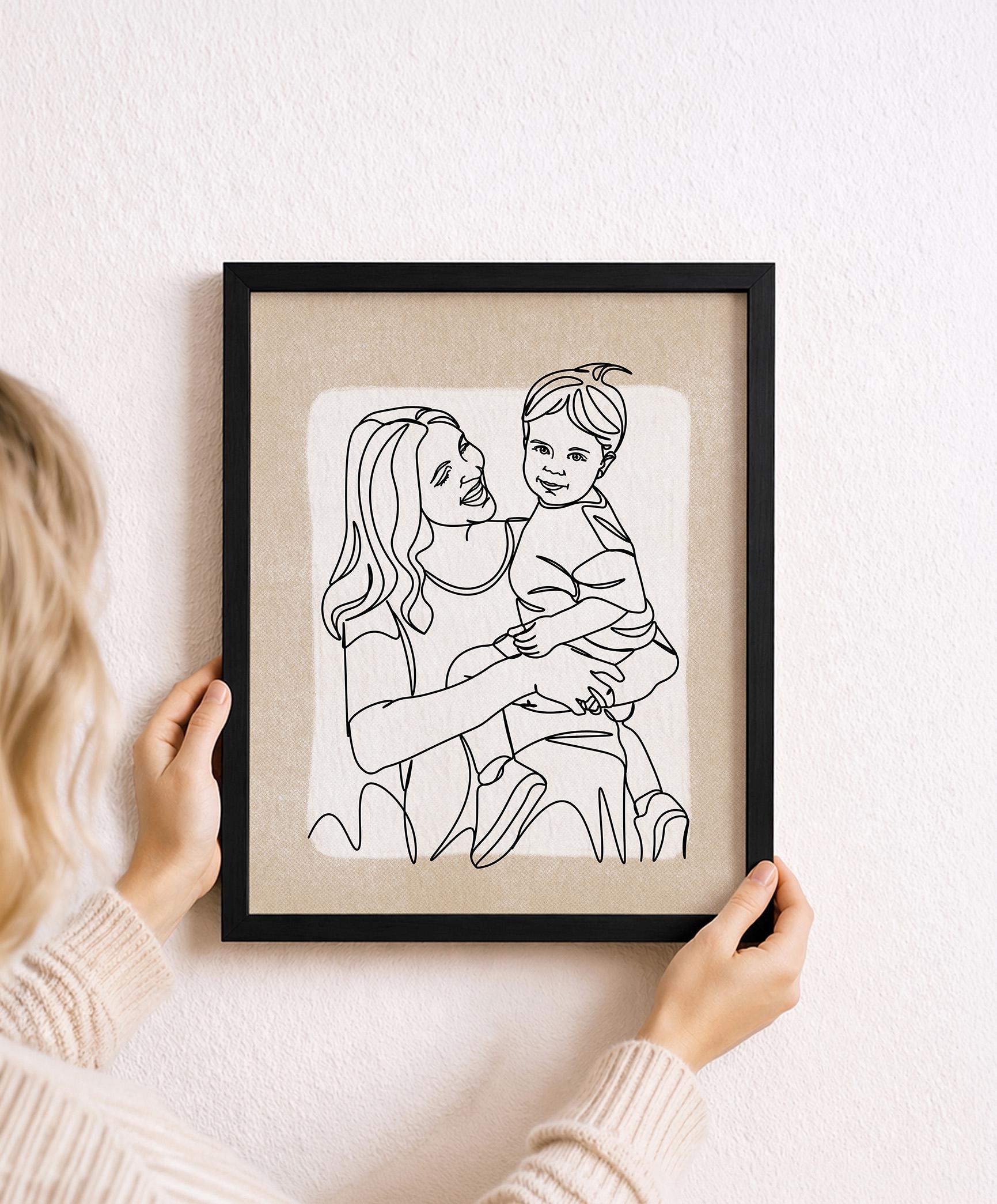 Custom Mom portrait example in One Line style